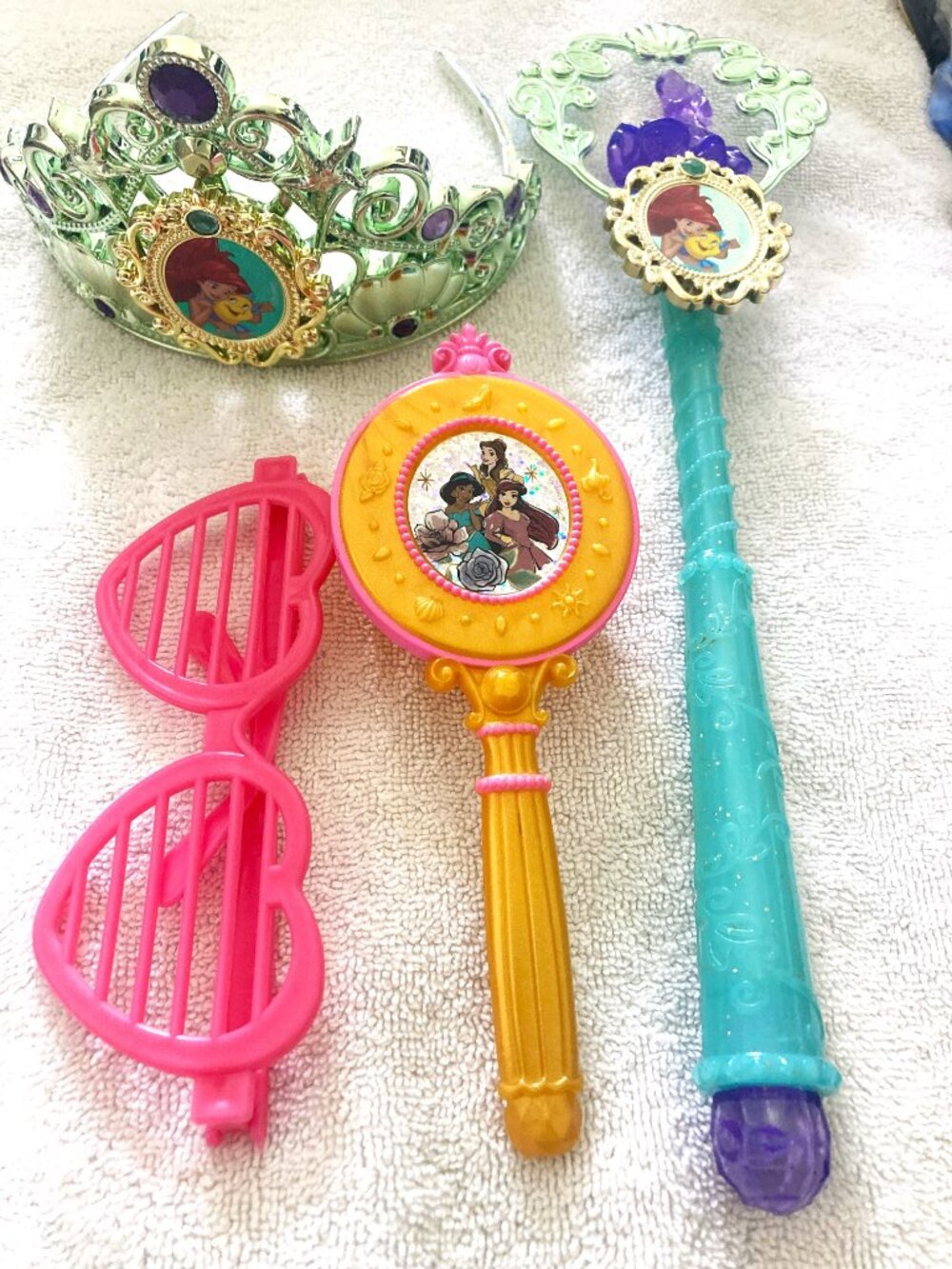 Disney Princesses and Mermaid Crown, Brush, Wand and Pink Glasses Playset